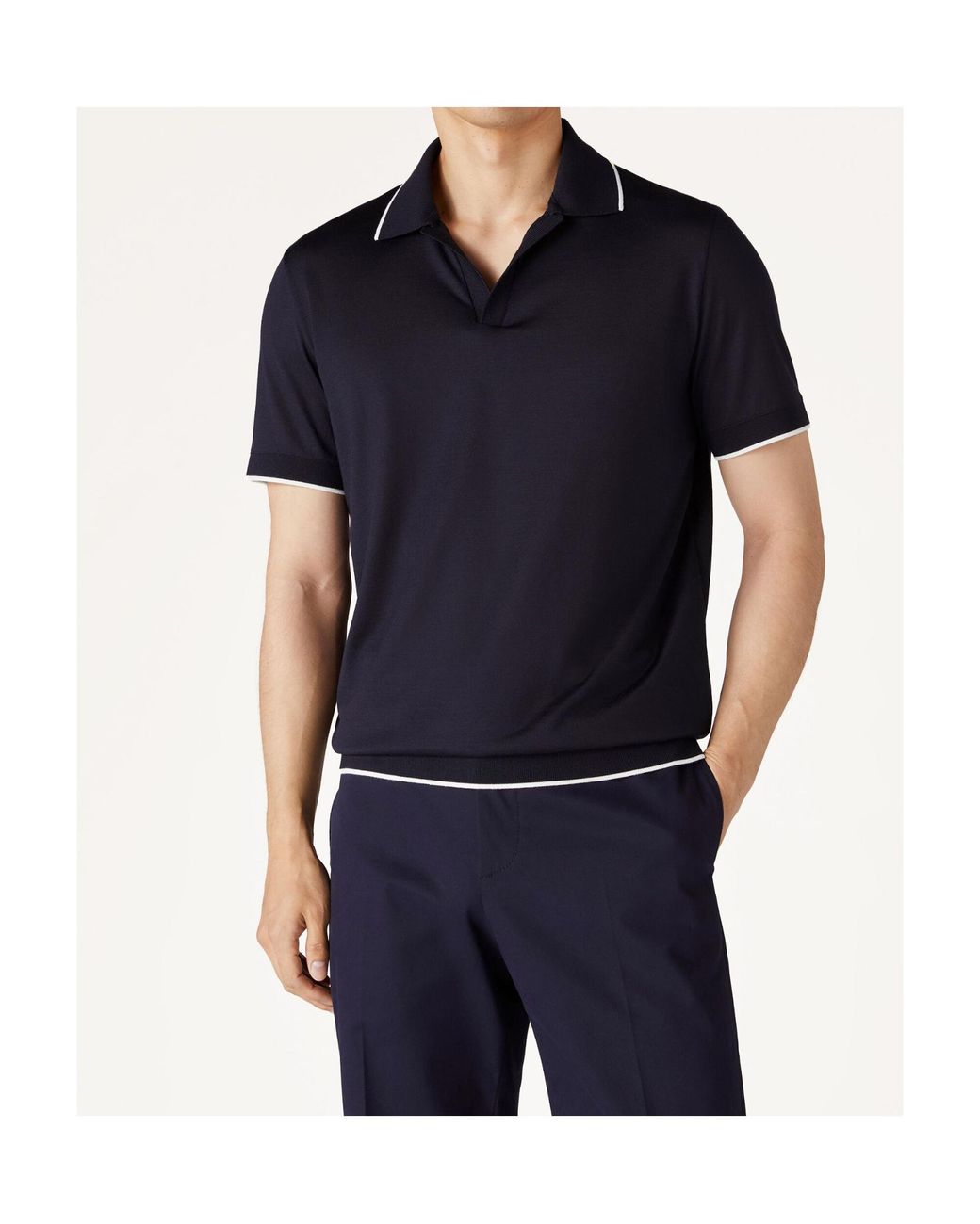 Loro Piana Black Waitaki Polo-Collar T-Shirt for men