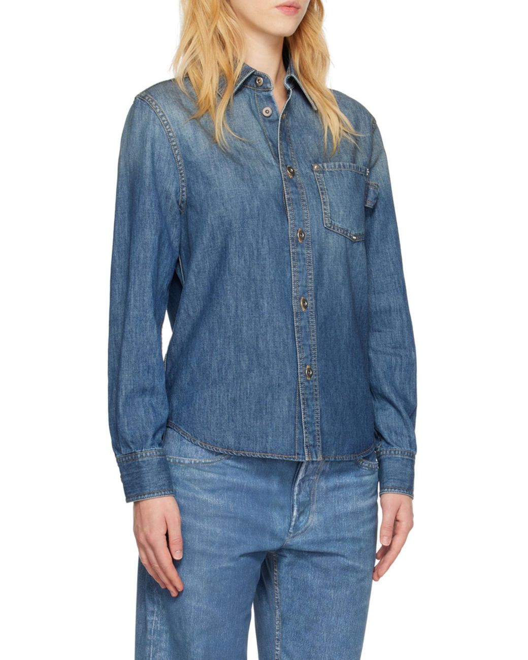 Bottega Veneta Blue Light Washed Denim Shirt