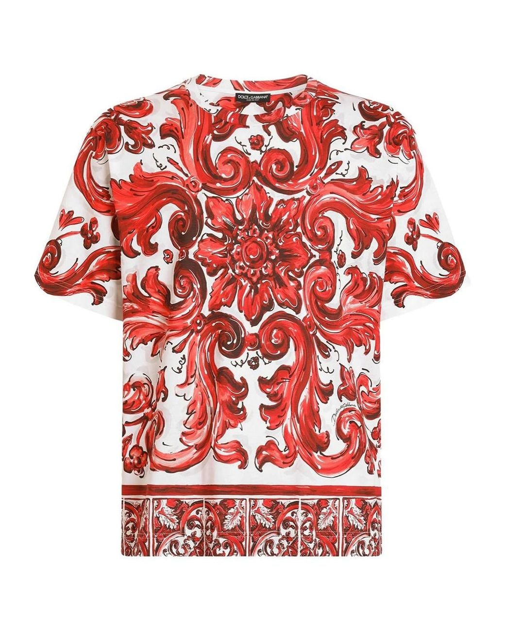 Dolce & Gabbana Red Cotton Majolica Print T-Shirt for men
