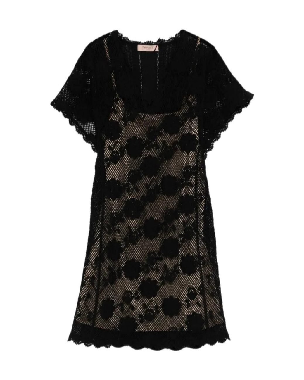 Twinset Black Lace Mini Knitted Dress