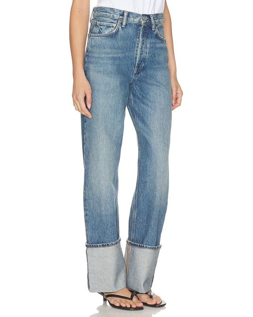Agolde Blue Wide-Leg Cuffed Jeans