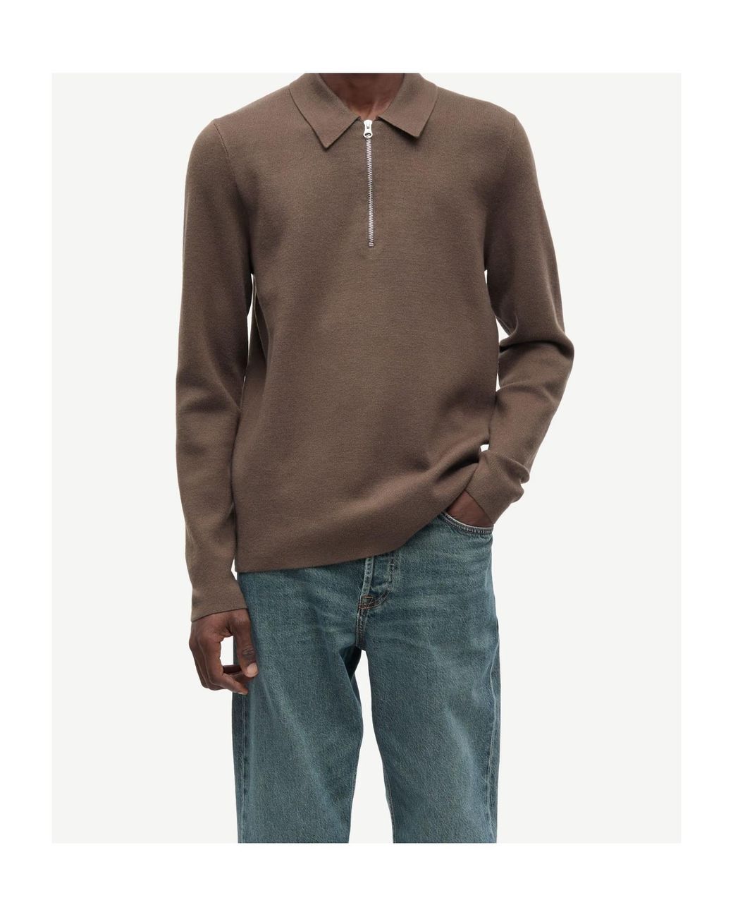 Samsøe & Samsøe Green Samsøe Samsøe Guna Zip Polo Knitted Sweater for men