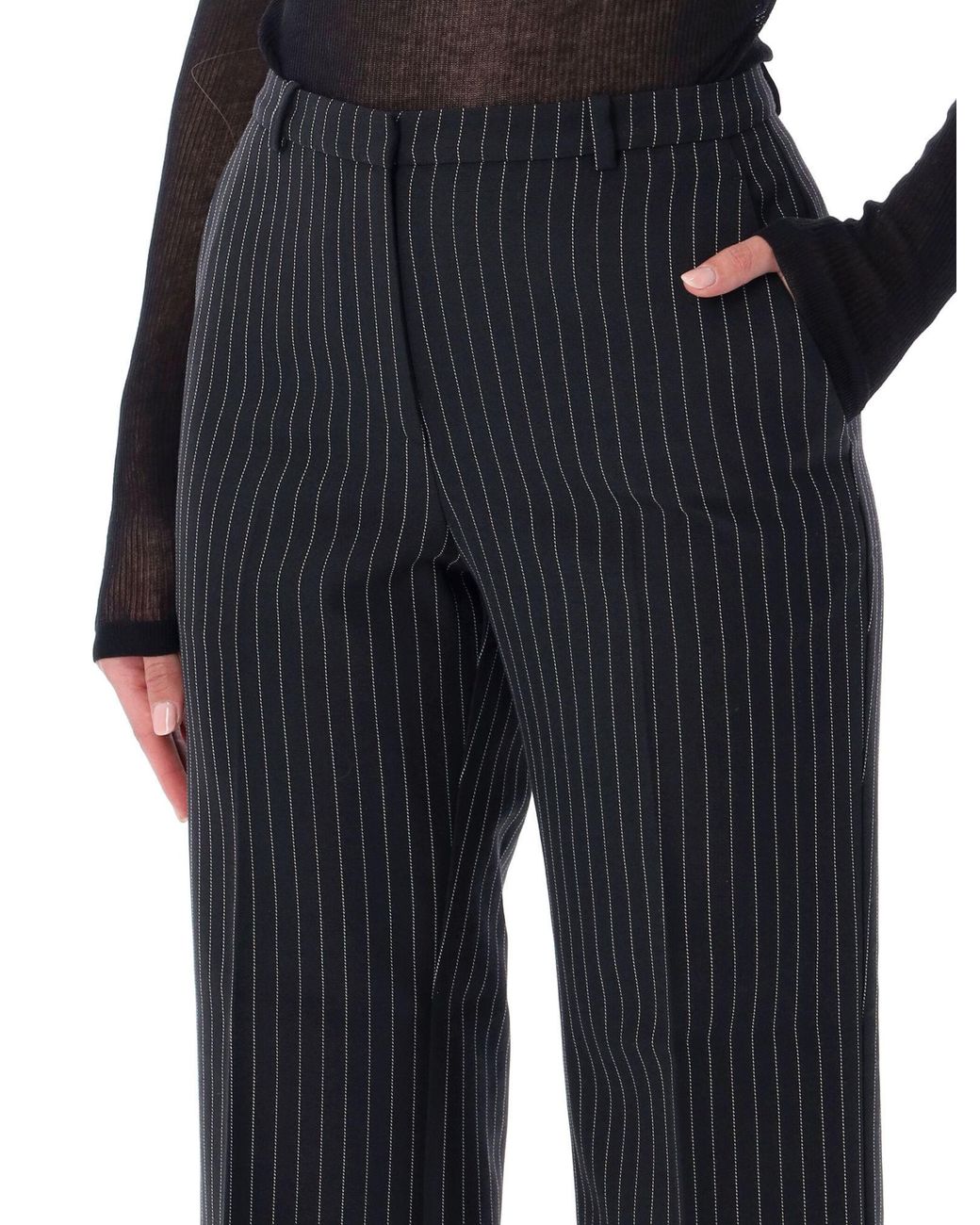 Anine Bing Black Thomas Pinstripe Pants