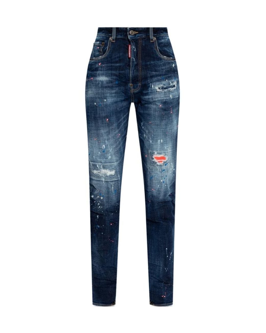 DSquared² Cool Girl Distressed Mid Rise Jeans in Blue | Lyst