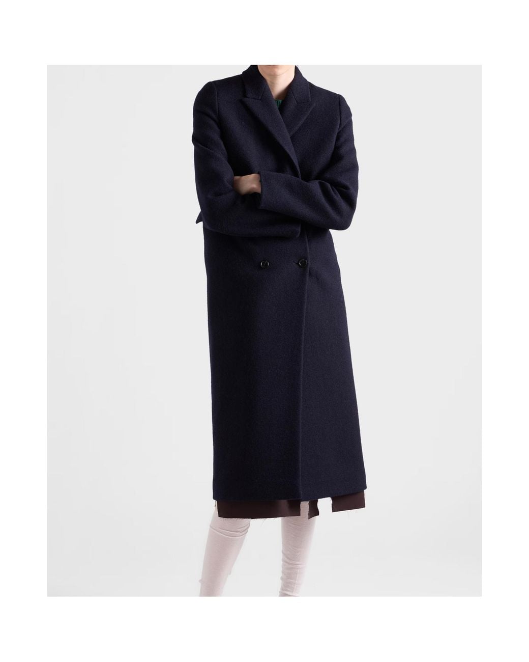 Prada Blue Double-Breasted Shetland Wool Coat