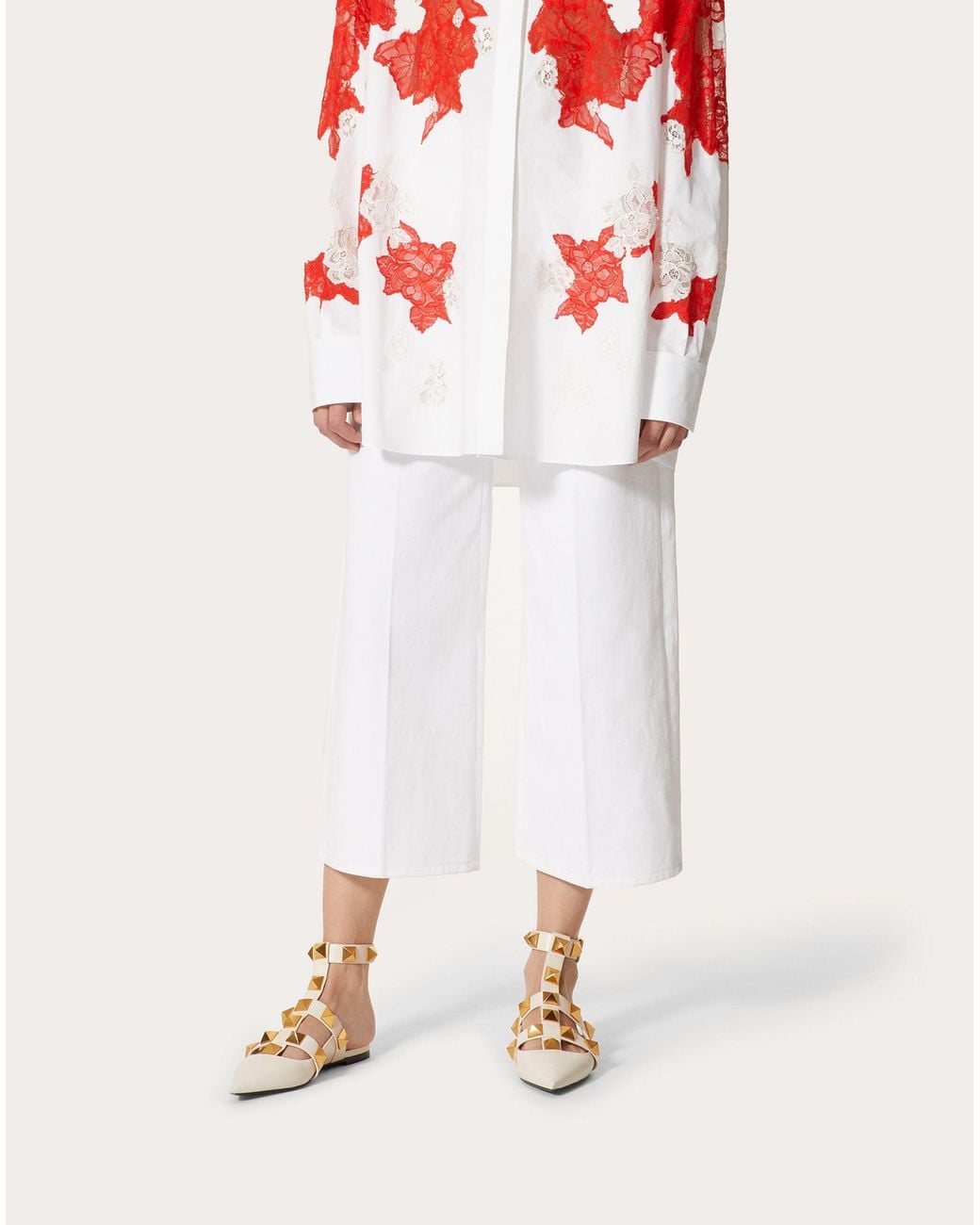 Valentino White Vlogo Wide-Legged Jeans With Belt