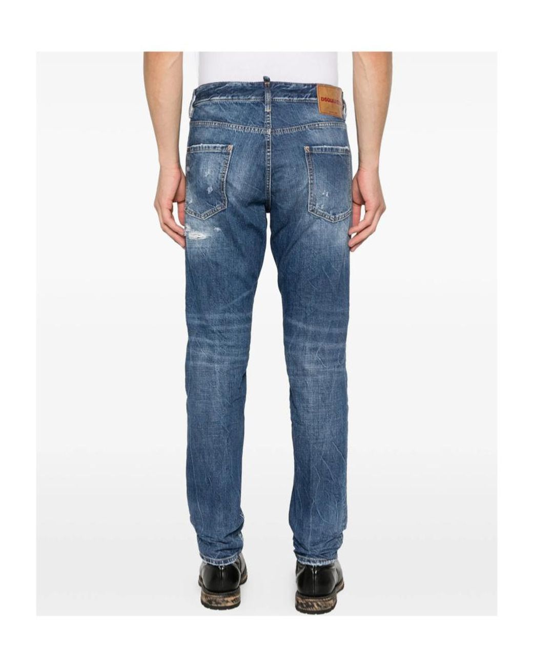 DSquared² Blue Logo Patch Teddy Distressed Jeans for men