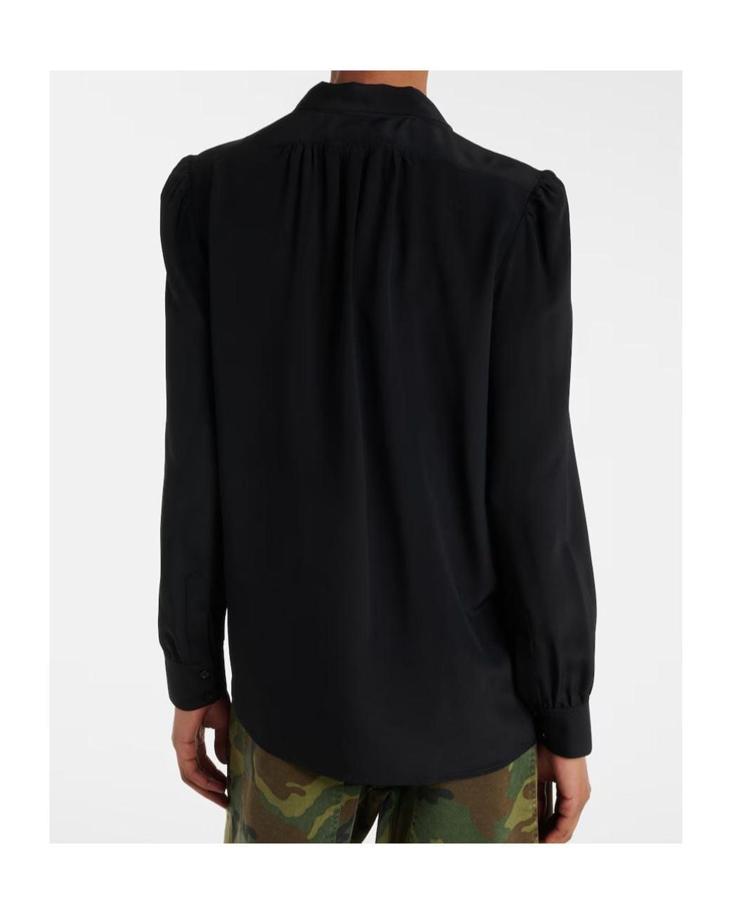 Nili Lotan Black Tie-Collar Silk Shirt