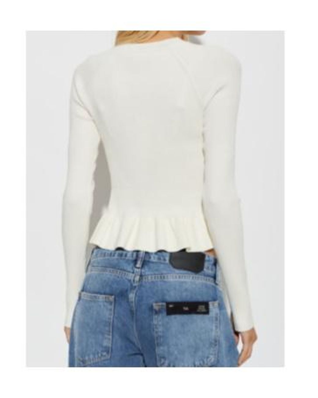 AllSaints White Ruffled Ribbed-Knit Sweater