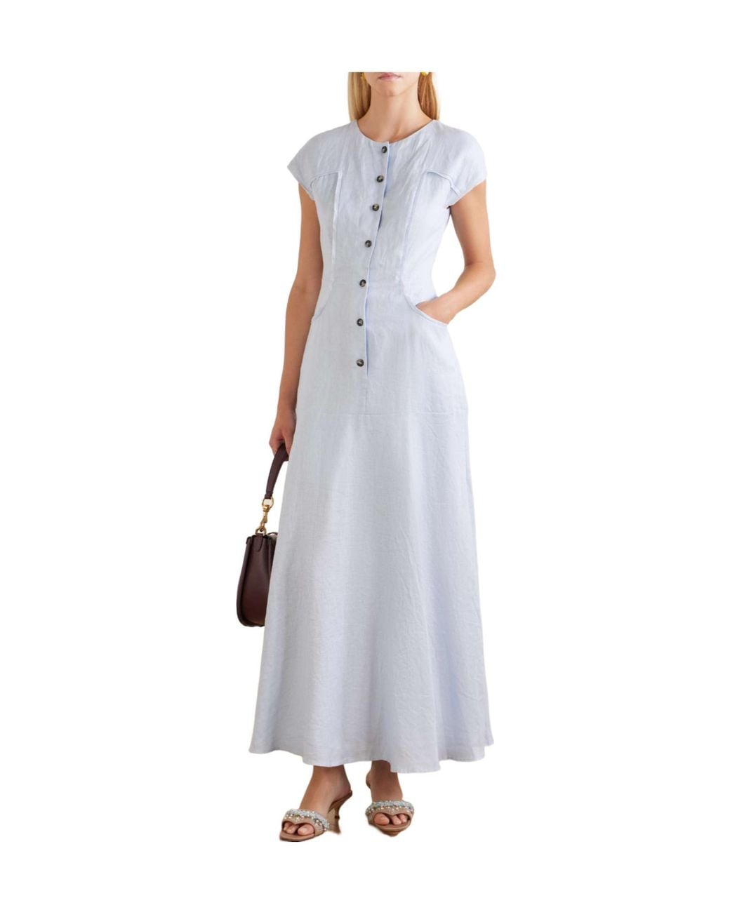 Saloni Blue Sierra Linen Midi Dress