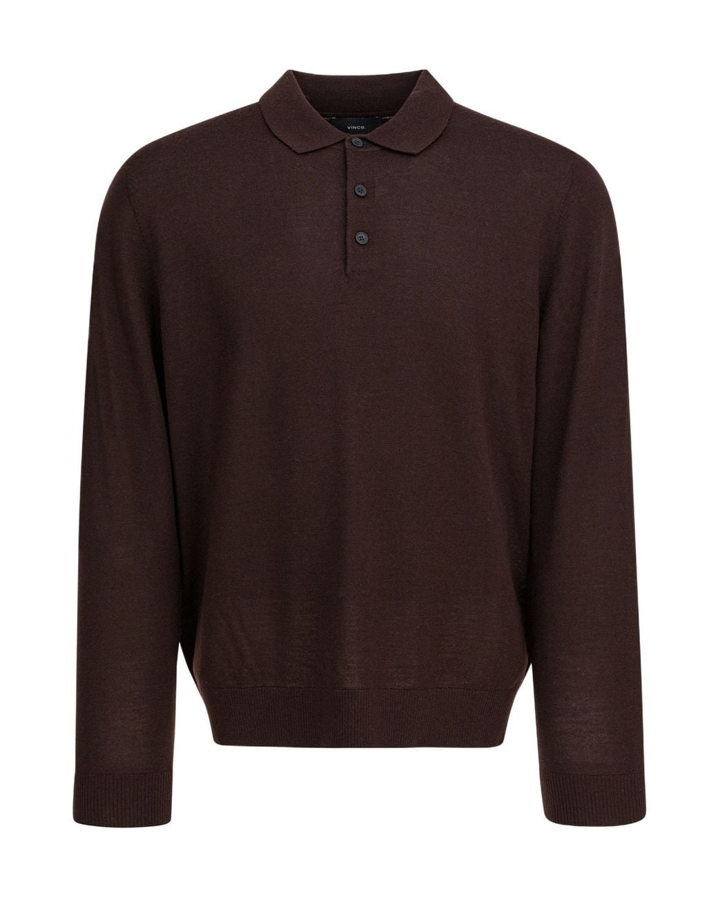 Vince Brown Merino Wool Long-Sleeve Polo Shirt for men