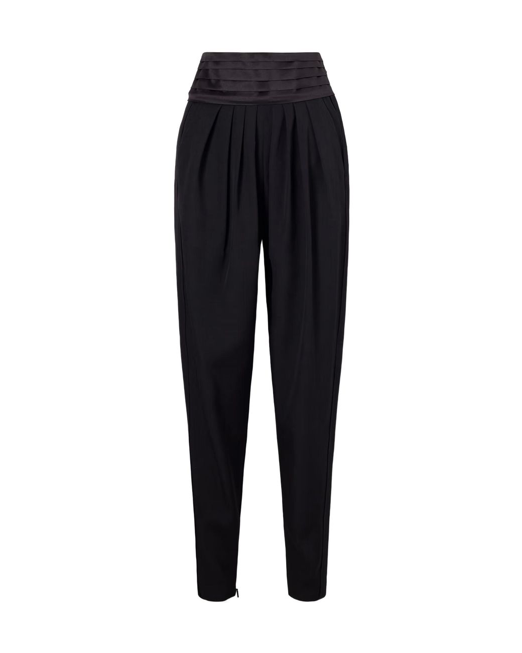 Lanvin Black Pleated Charmeuse And Draped Wool Tapered Pants