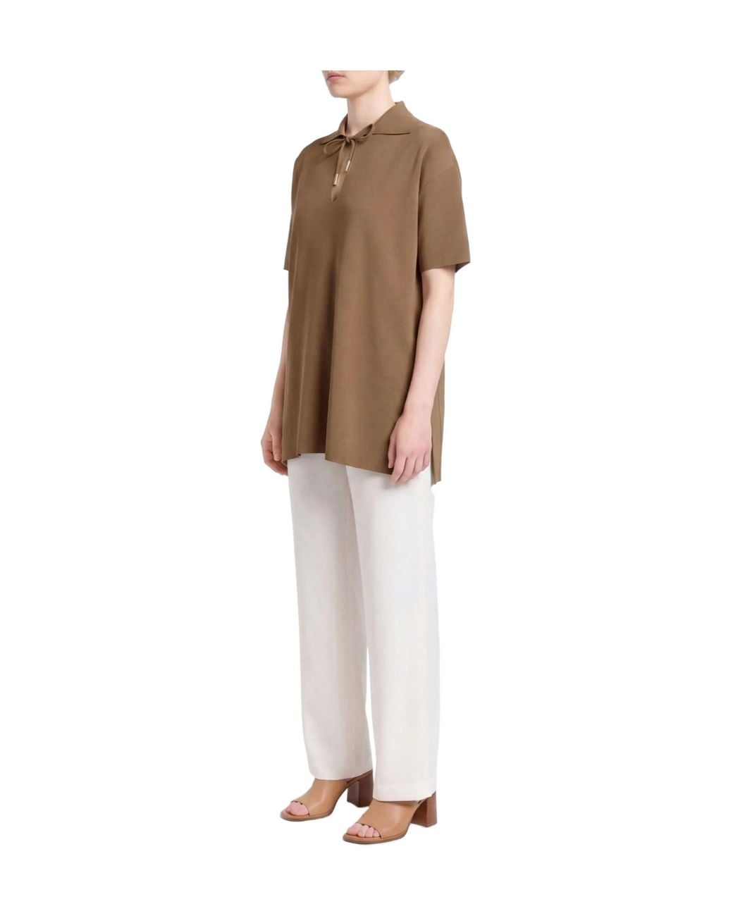 Max Mara Brown Solid-Color Short-Sleeved T-Shirt