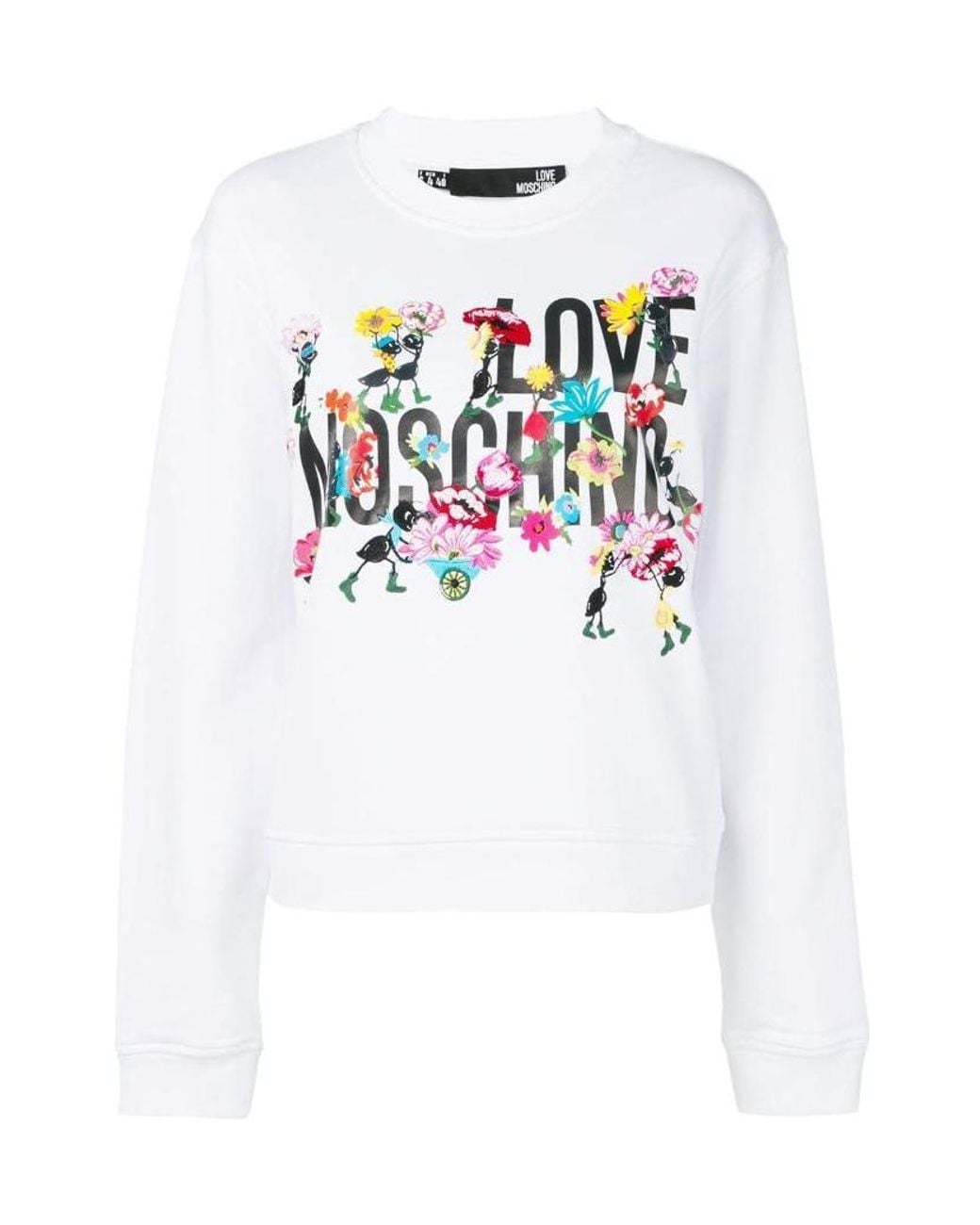 Moschino White Logo Flower Embroidered Sweater