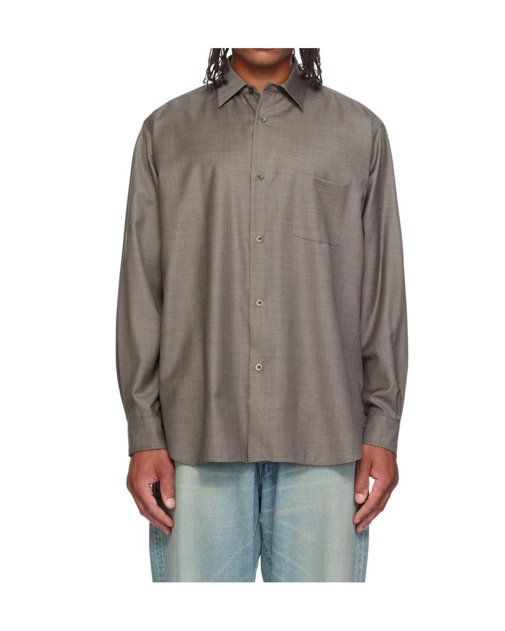 Ssstein Gray Oversized Wool Shirt With A Standard Collar for men