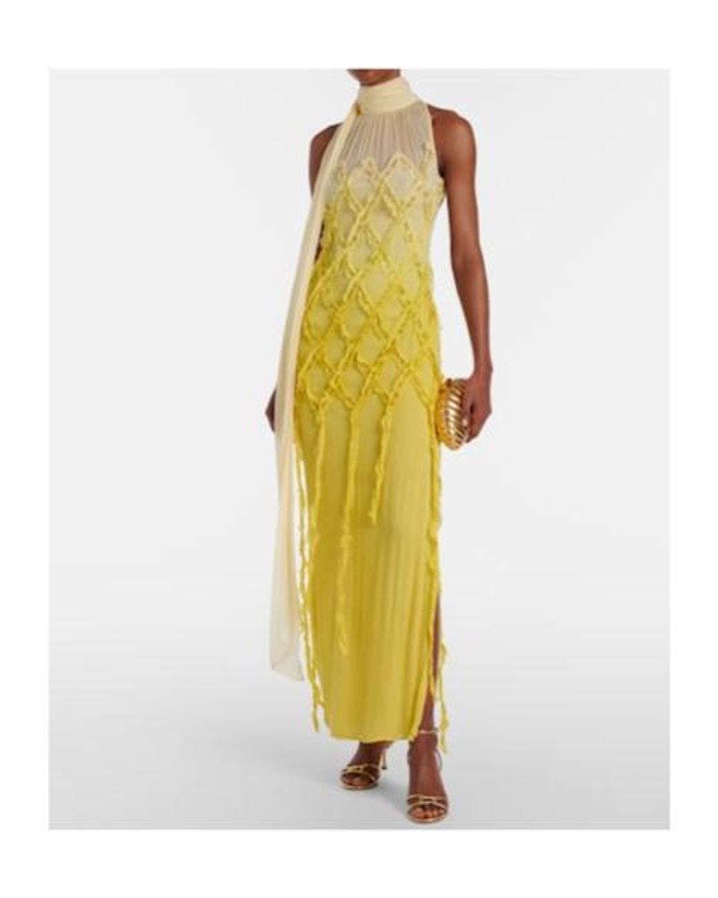 Blumarine Yellow Embellished Crepon Maxi Dress