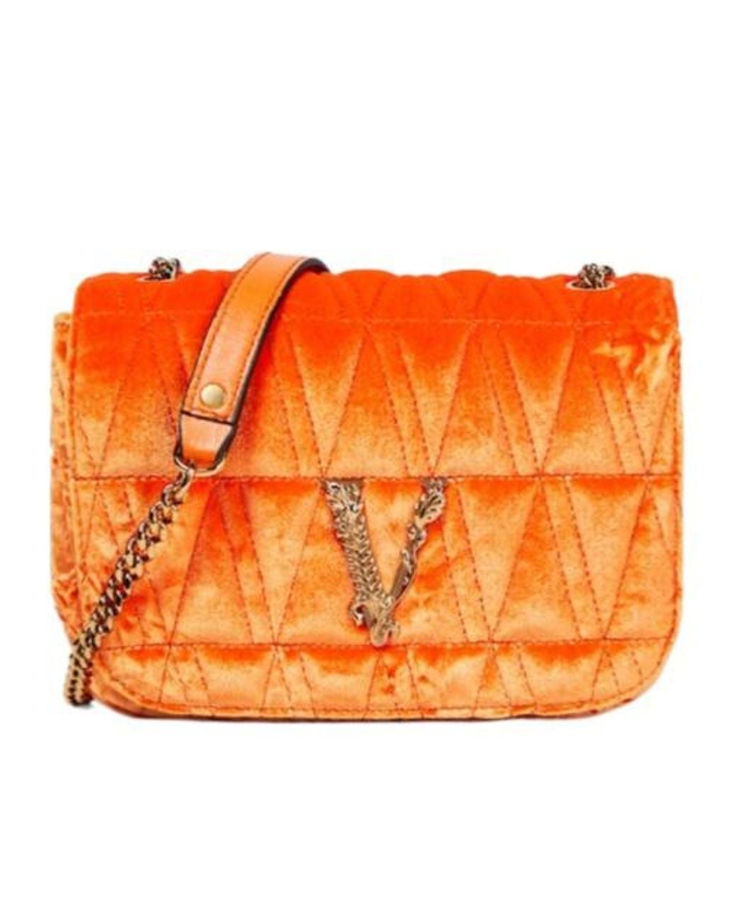Versace Orange Virtus Small Velvet Shoulder Bag
