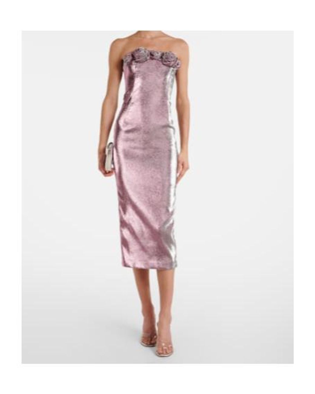 Area Purple Floral-Appliqué Lamé Midi Dress