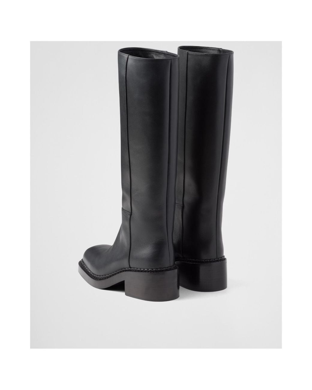 Prada Black Square-Toe Knee-High Boots
