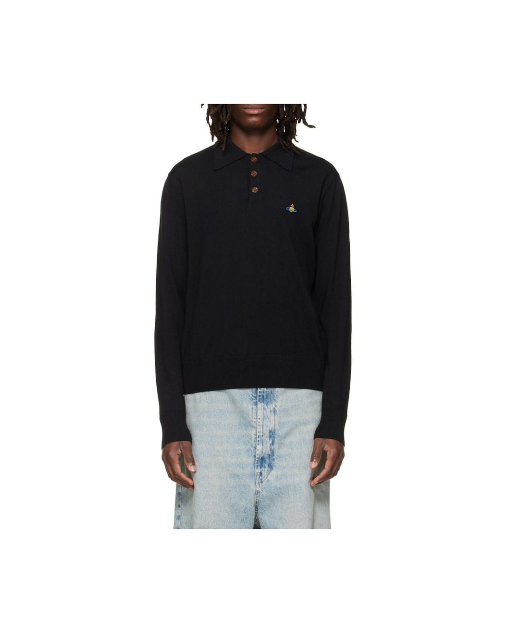 Vivienne Westwood Black Mark Long-Sleeve Polo Shirt for men