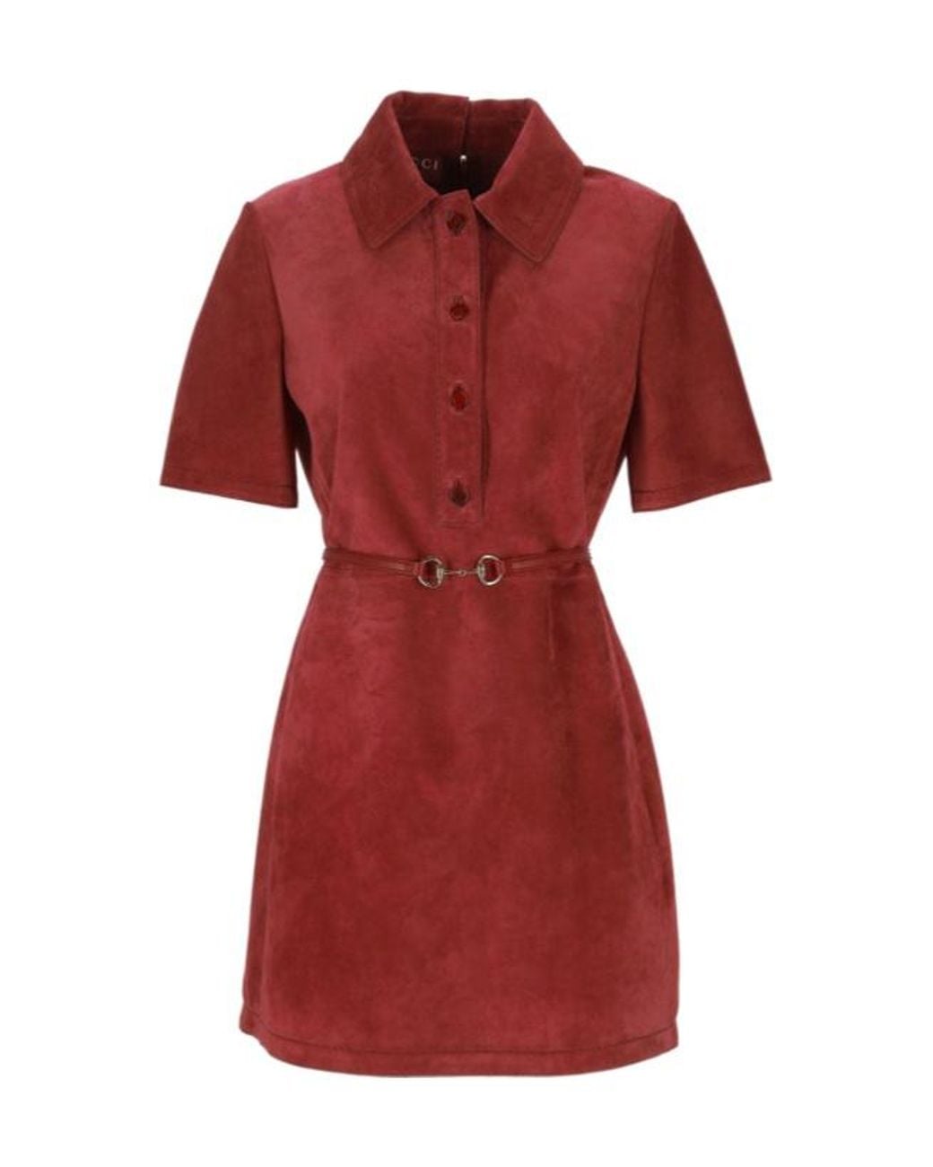 Gucci Red Horsebit Short-Sleeeve Shirt Dress