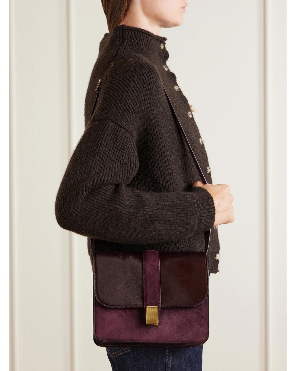 Khaite Purple Calf Hair-Trimmed Suede Shoulder Bag