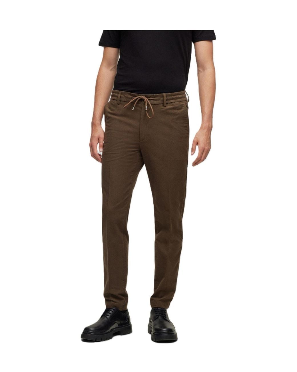 Boss Olivebrown Drawstring Tapered Trousers for men