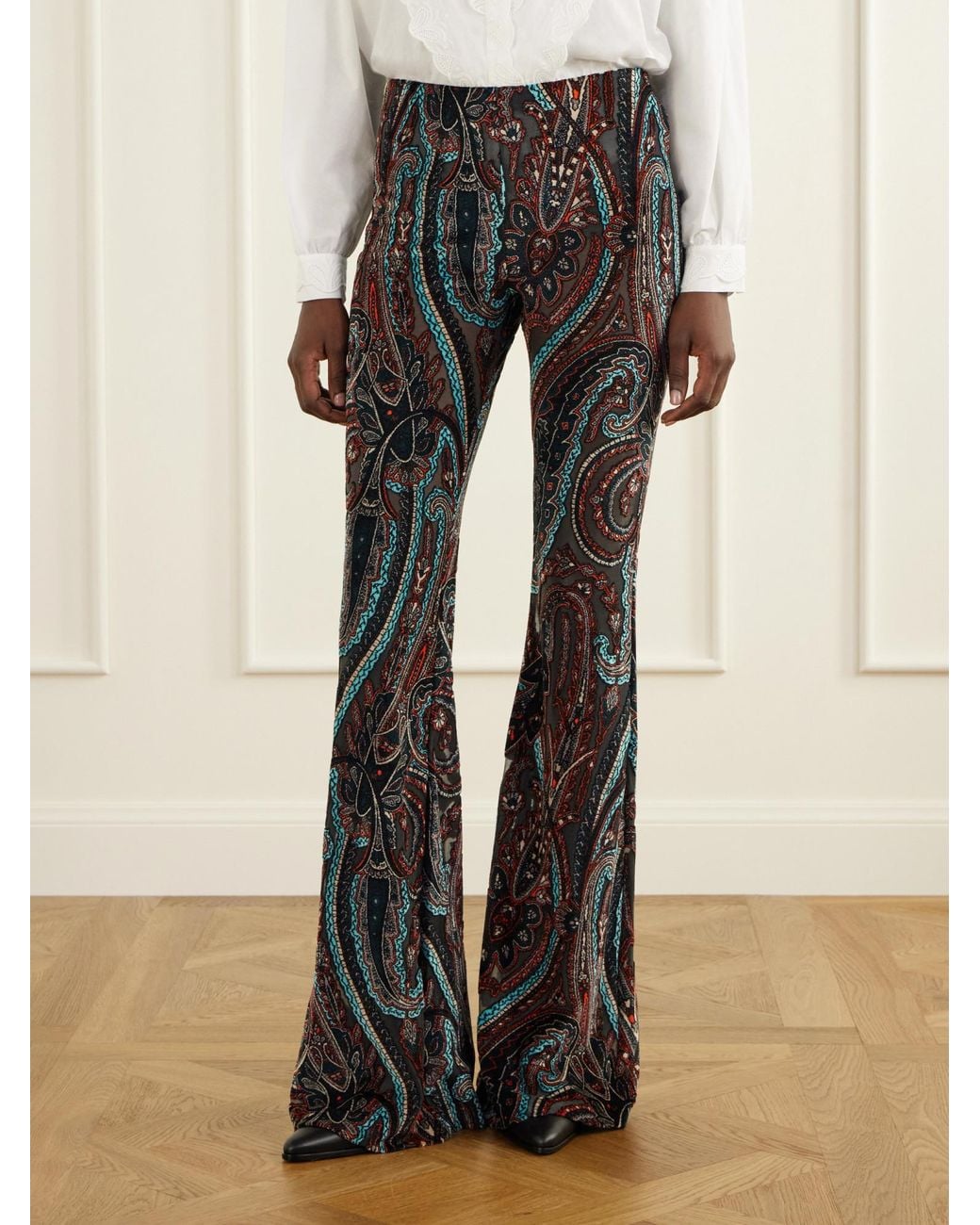 Etro Black Pattern Embellished Mesh Trousers