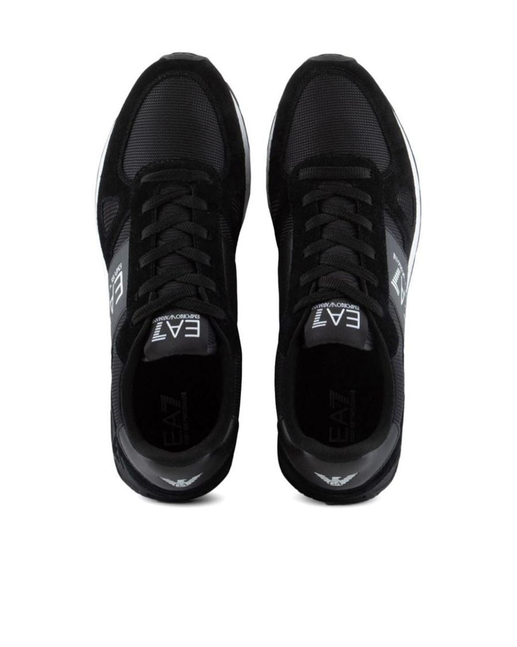 EA7 Black Textured Outsole Logo Detail Sneakers for men