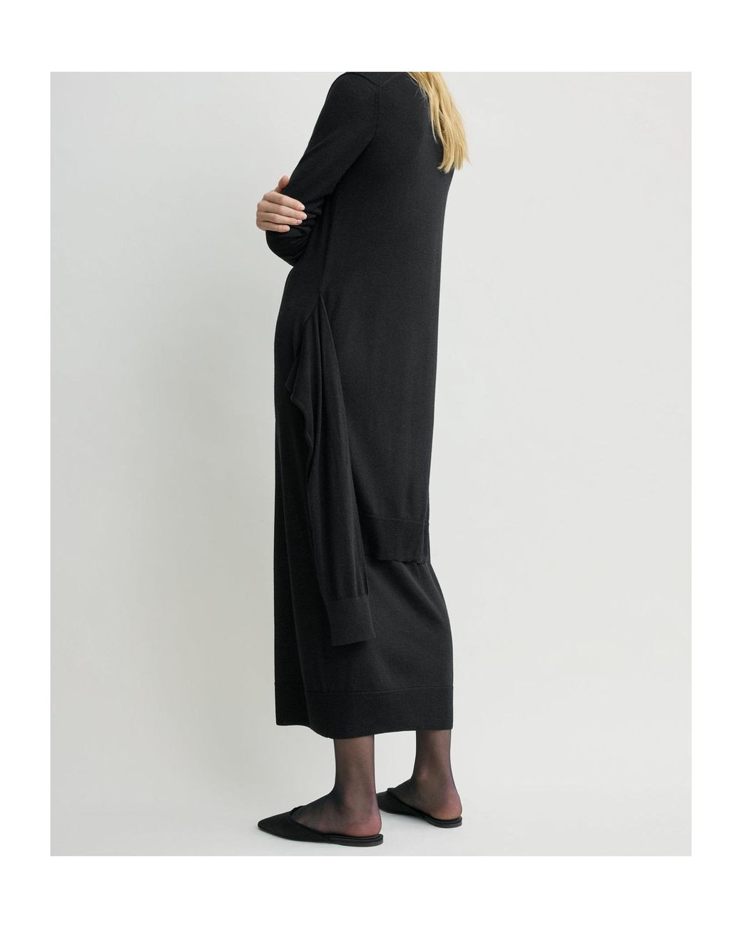 Totême Black Double-Sleeve Turtleneck Midi Dress