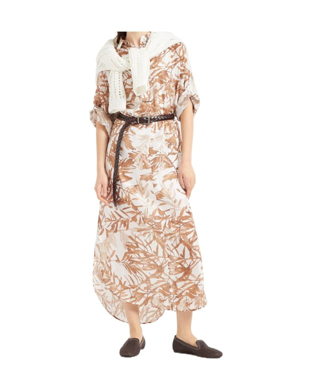 Brunello Cucinelli Natural Herbarium-Print Shirt Dress