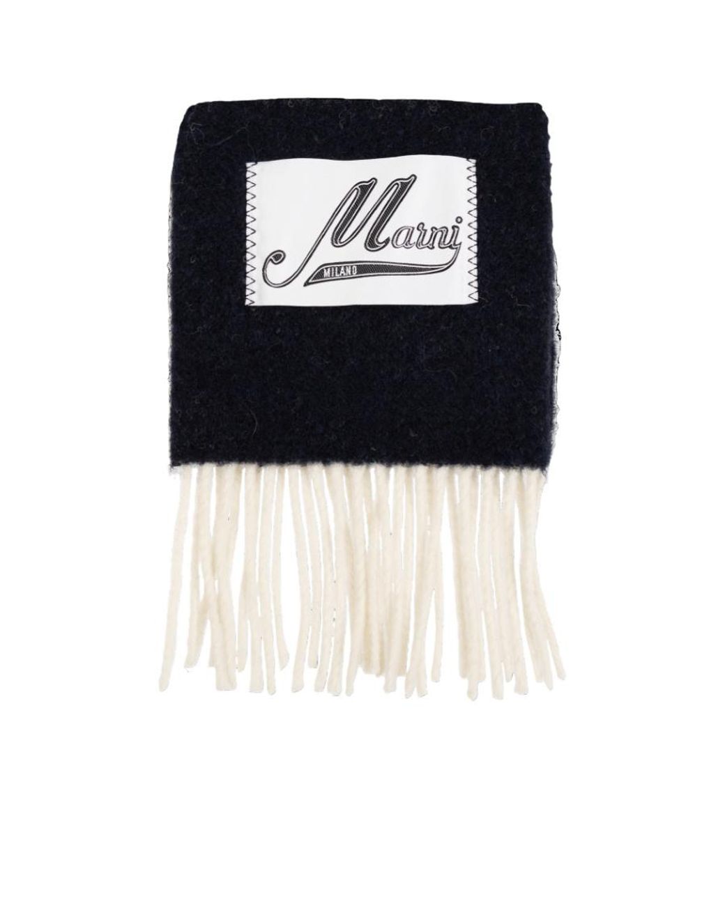 Marni Black Logo Patch Striped Fringed Scarf