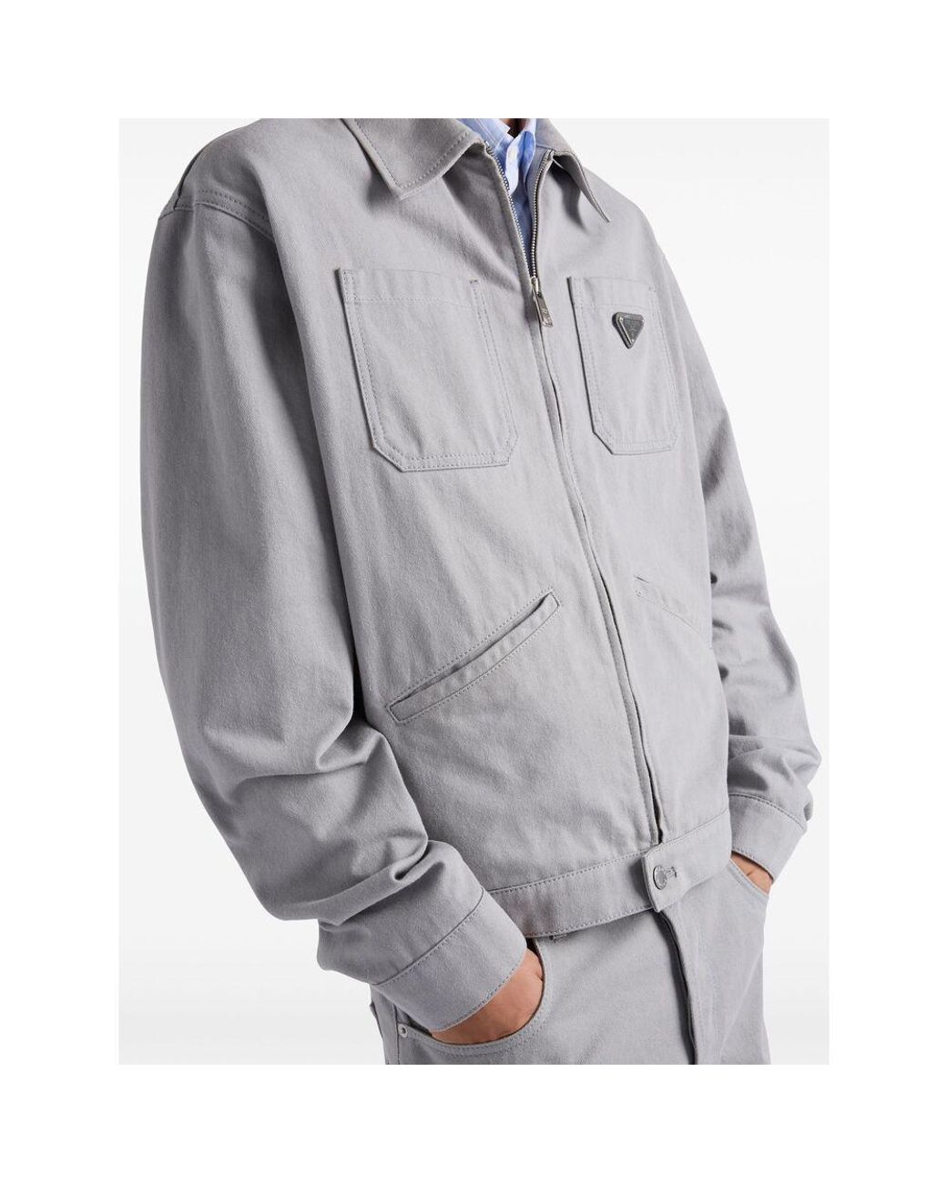 Prada Gray Logo-Plaque Denim Jacket for men