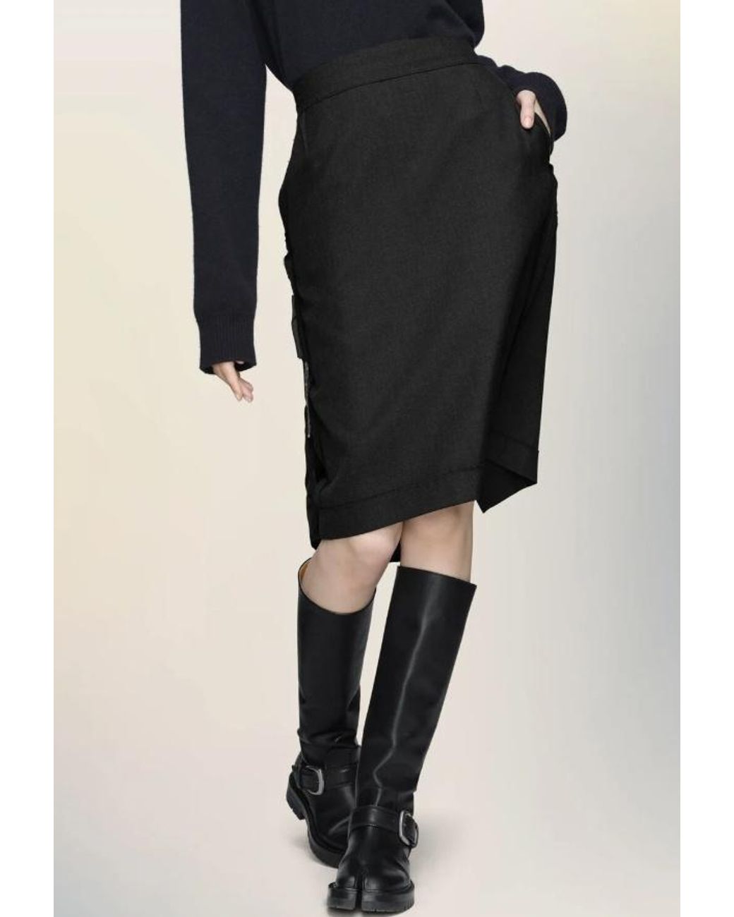 Maison Margiela Black Raw Hem Midi Skirt