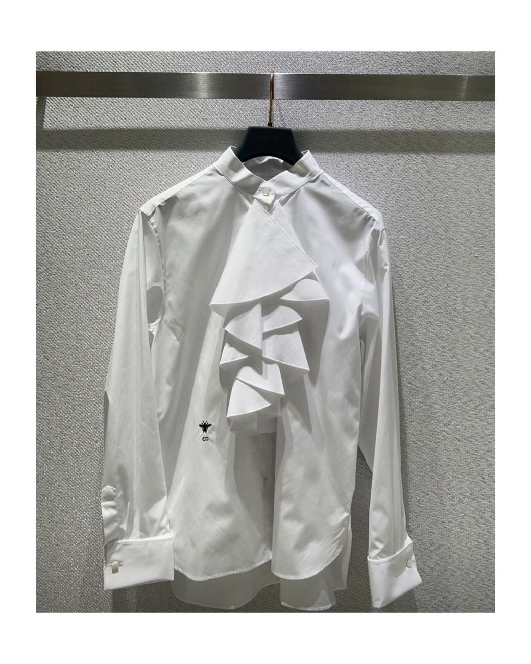 Dior White Blouse With Ruffled Neckline