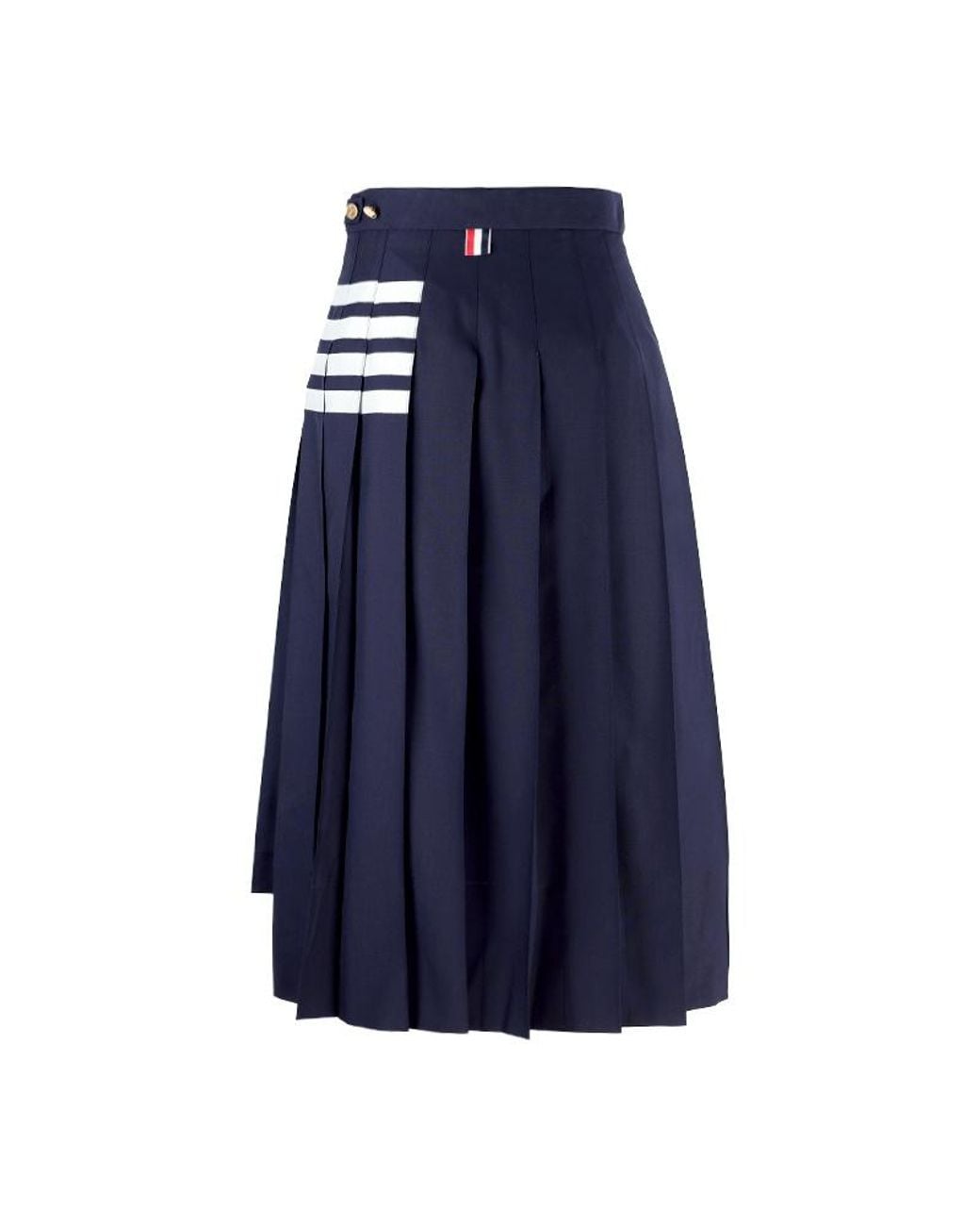 Thom Browne Blue Pleated Asymmetric Midi Skirt