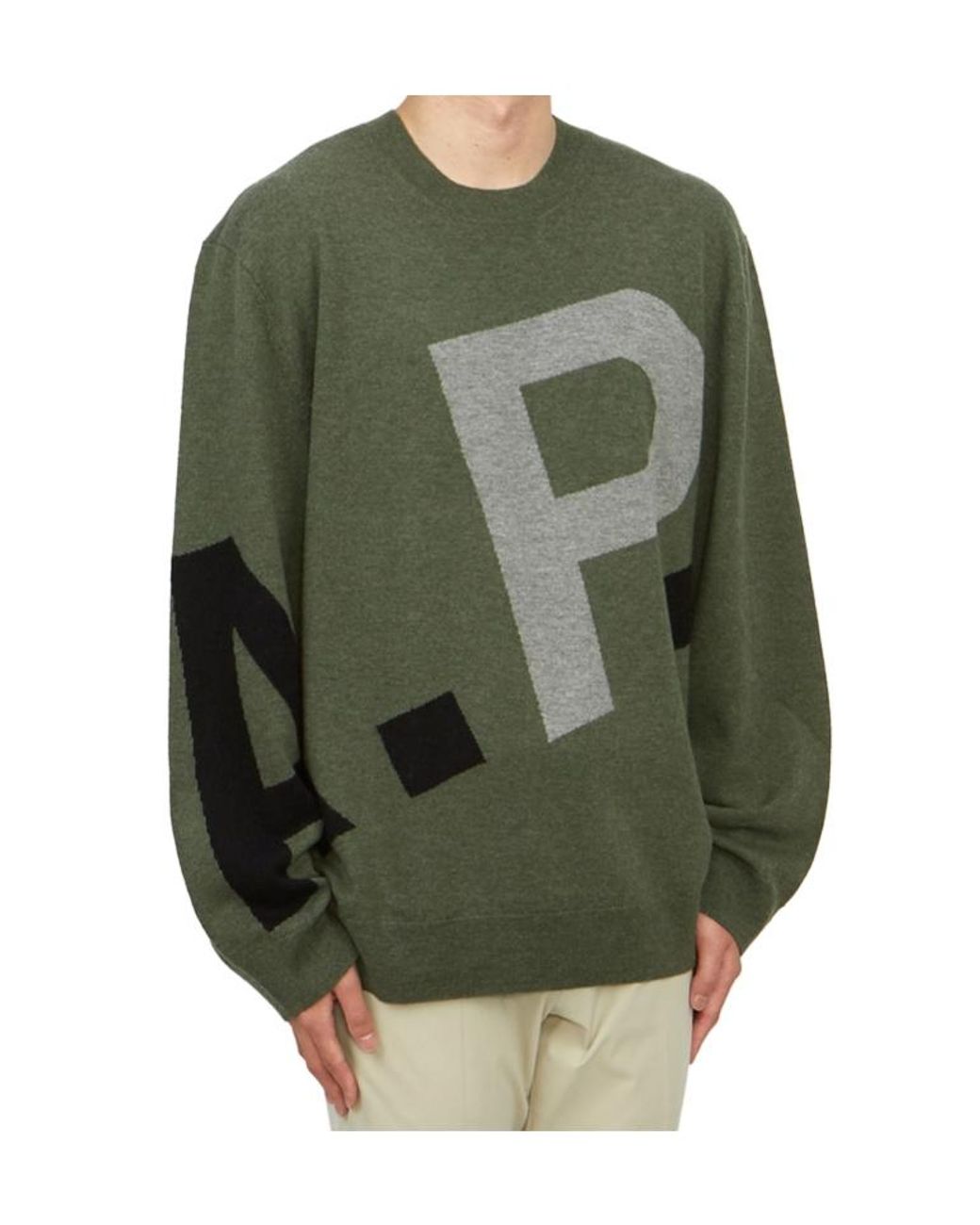 A.P.C. Green Logo Embroidered Knit Jumper for men