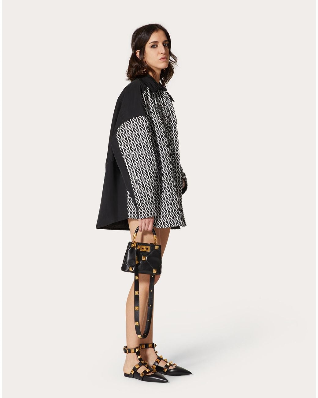 Valentino Black Optical Bouclé Drawstring-Waist Jacket