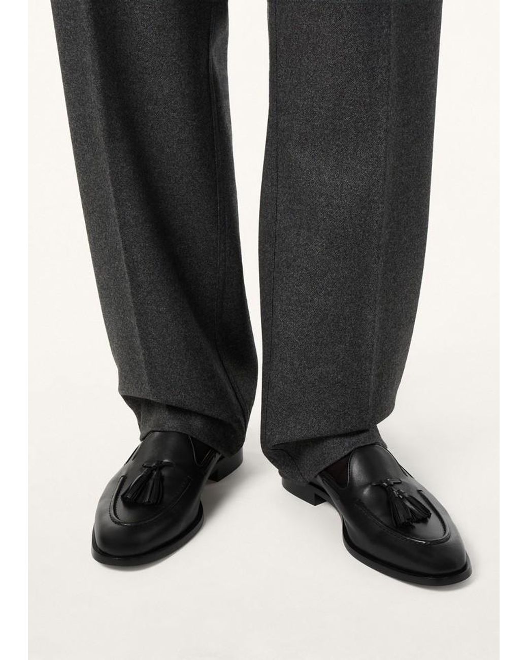 Loro Piana Black Serge Flat Loafers for men