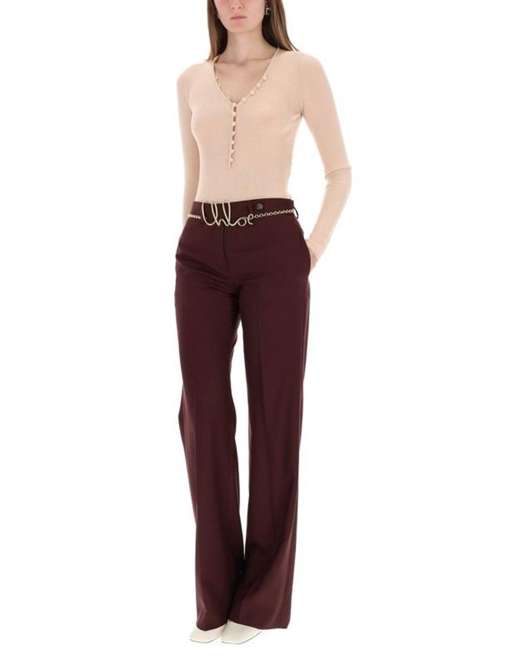 Chloé Natural Chloé V-Neck Knitted Top