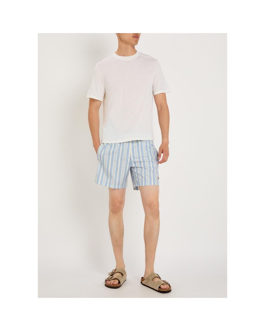 Moncler Blue Vertical-Striped Beach Shorts for men