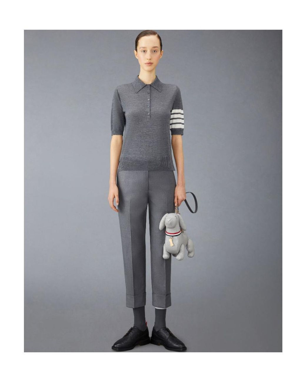 Thom Browne Gray 4-Bar Button Detailed Short-Sleeved Polo Shirt