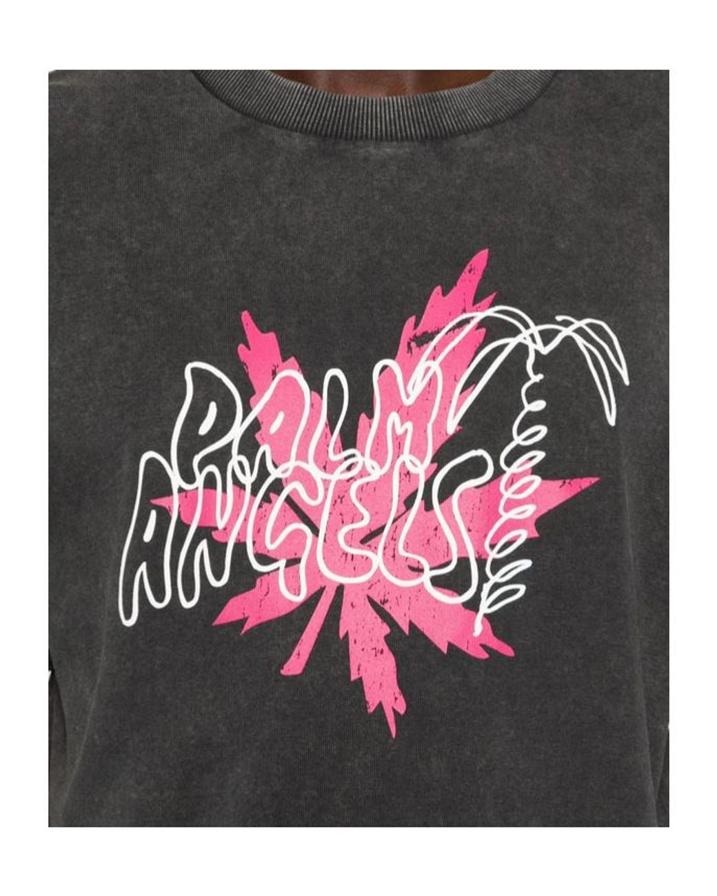 Palm Angels Gray Logo-Print Faded-Effect T-Shirt for men