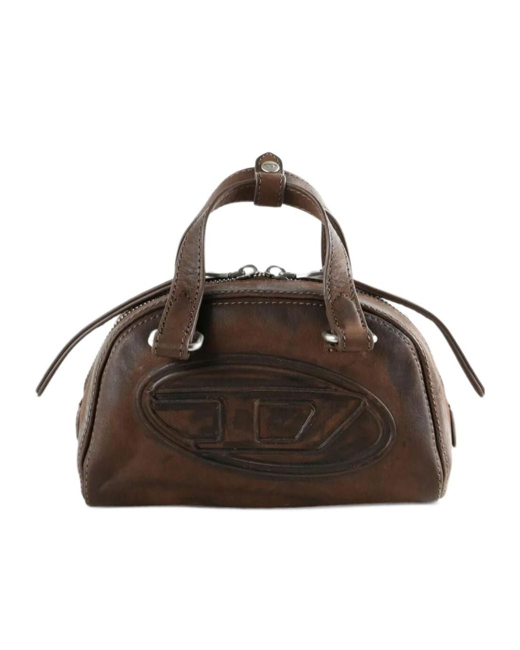 DIESEL Brown Oval D Leather Shoulder Bag