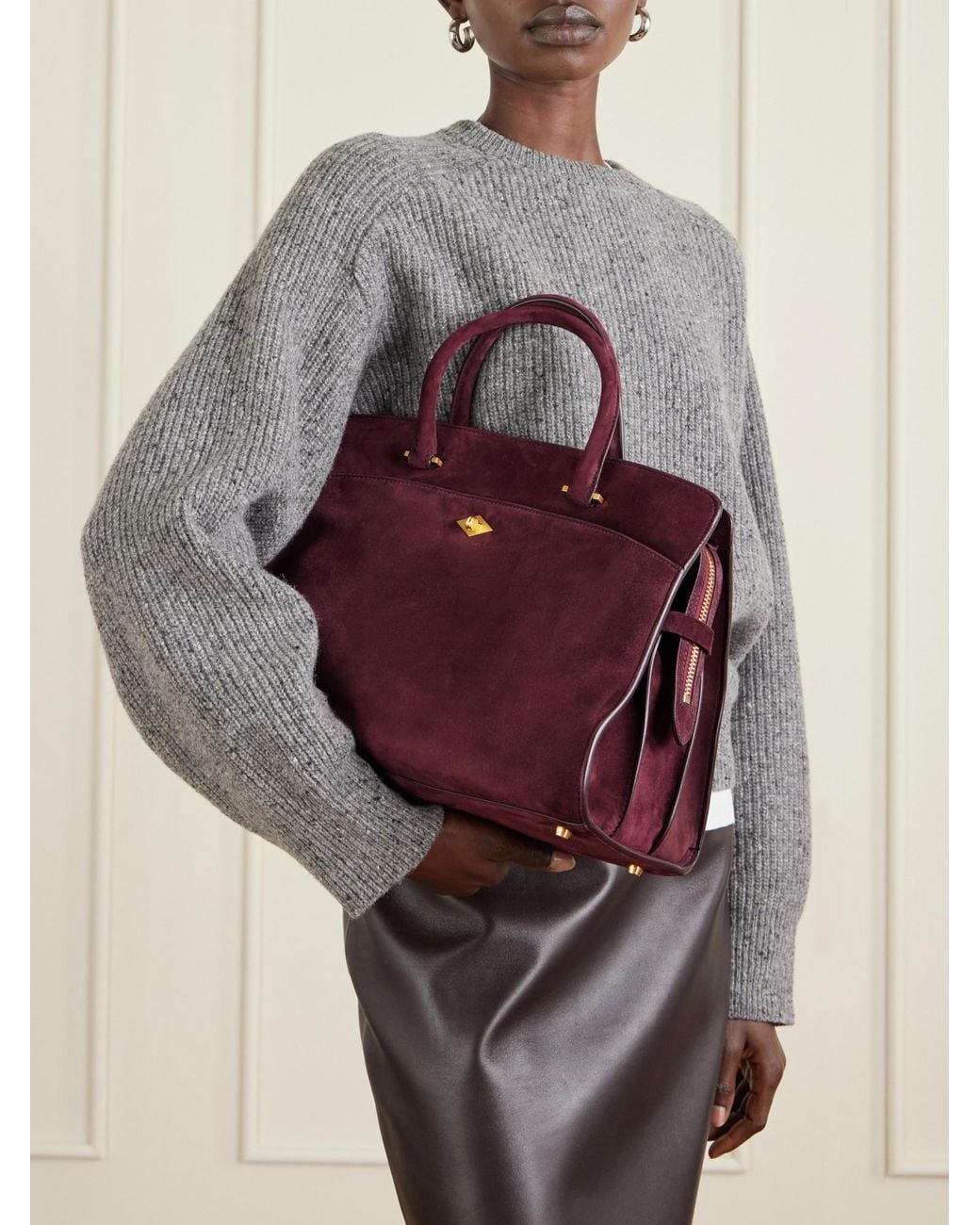 Metier Red Private Eye Medium Suede Tote