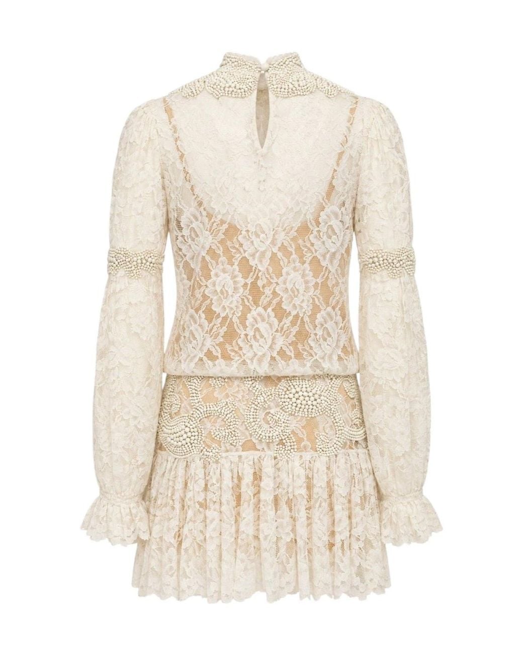 GIUSEPPE DI MORABITO Natural Long-Sleeved Lace Dress