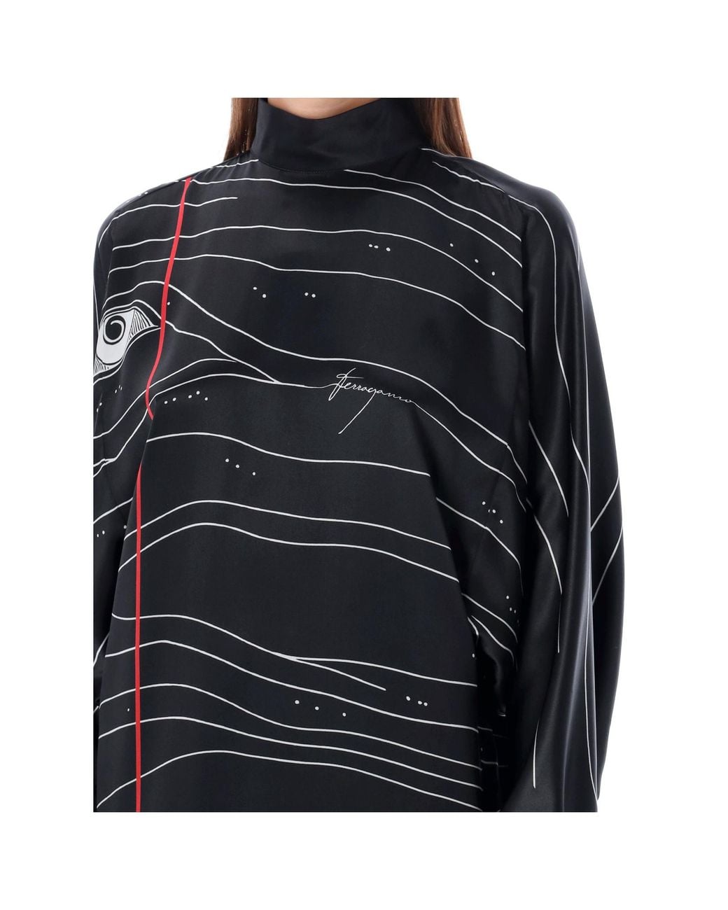 Ferragamo Black Ferragamo Spirit Printed High-Neck Midi Dress