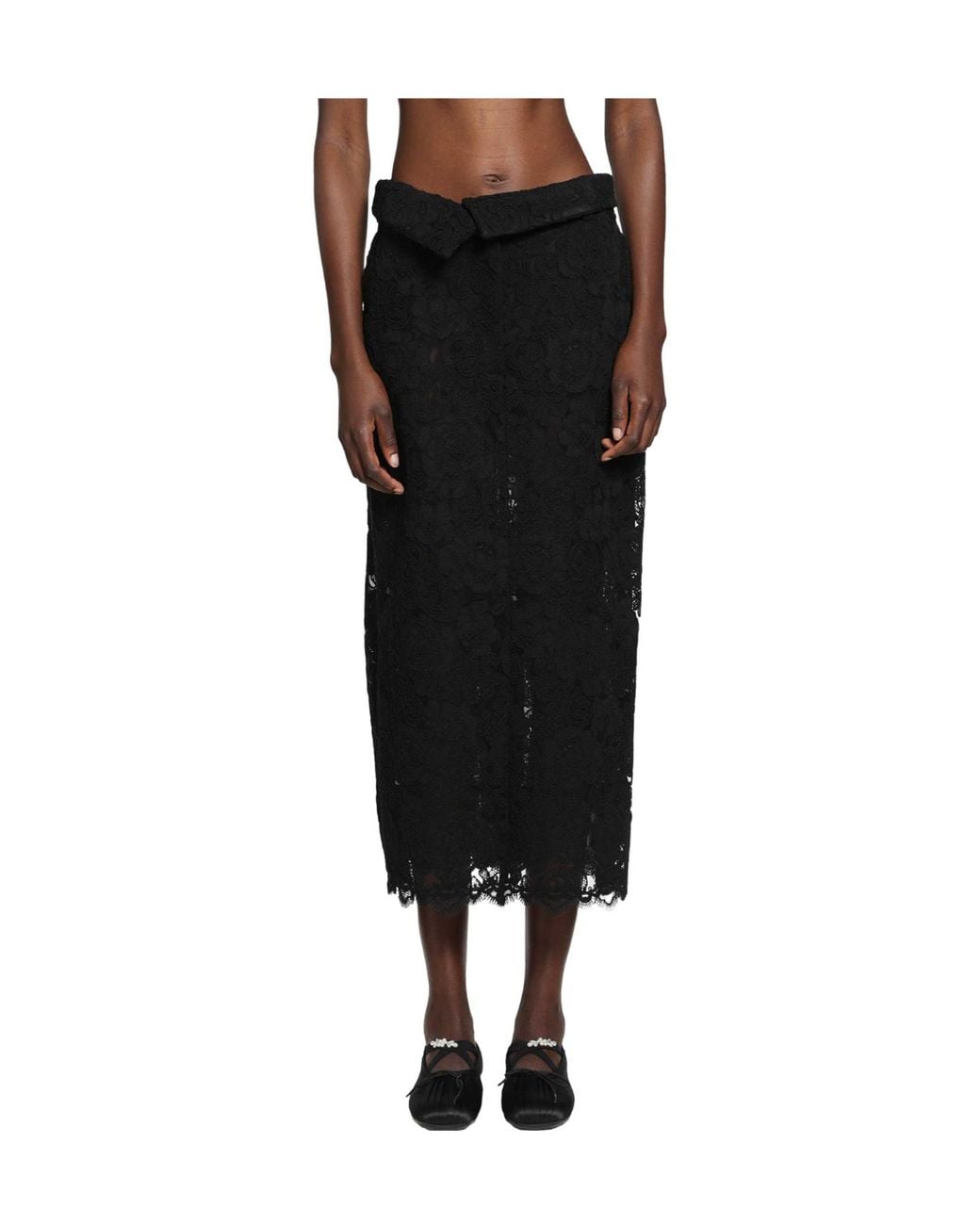 Simone Rocha Black Lace-Embellished Belted Skirt