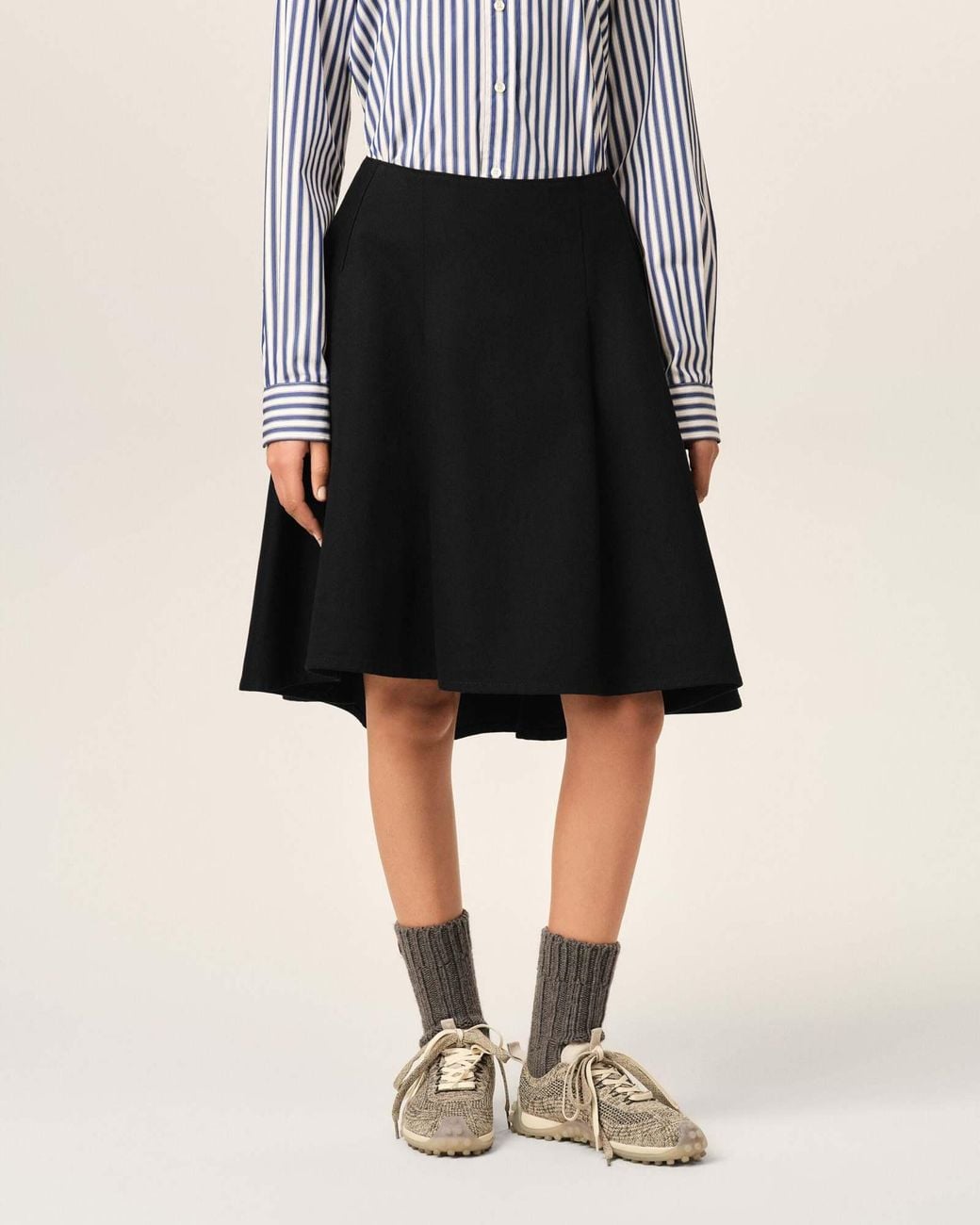 AMI Black Ami High-Low Flared Skirt