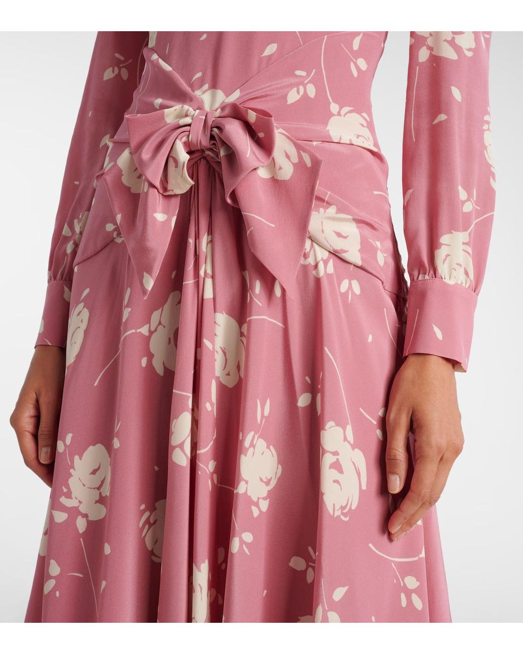Alessandra Rich Pink Bow-Detail Floral Silk Midi Dress